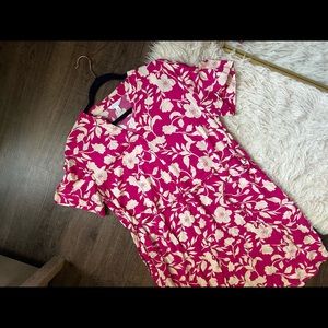 Time & tru floral shirt dress v neck tie small summer spring printed not lined